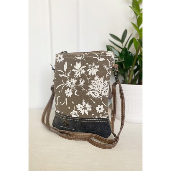 Floral Print Upcycled Canvas and Leather Crossbody Bag - Picture 2 of 9